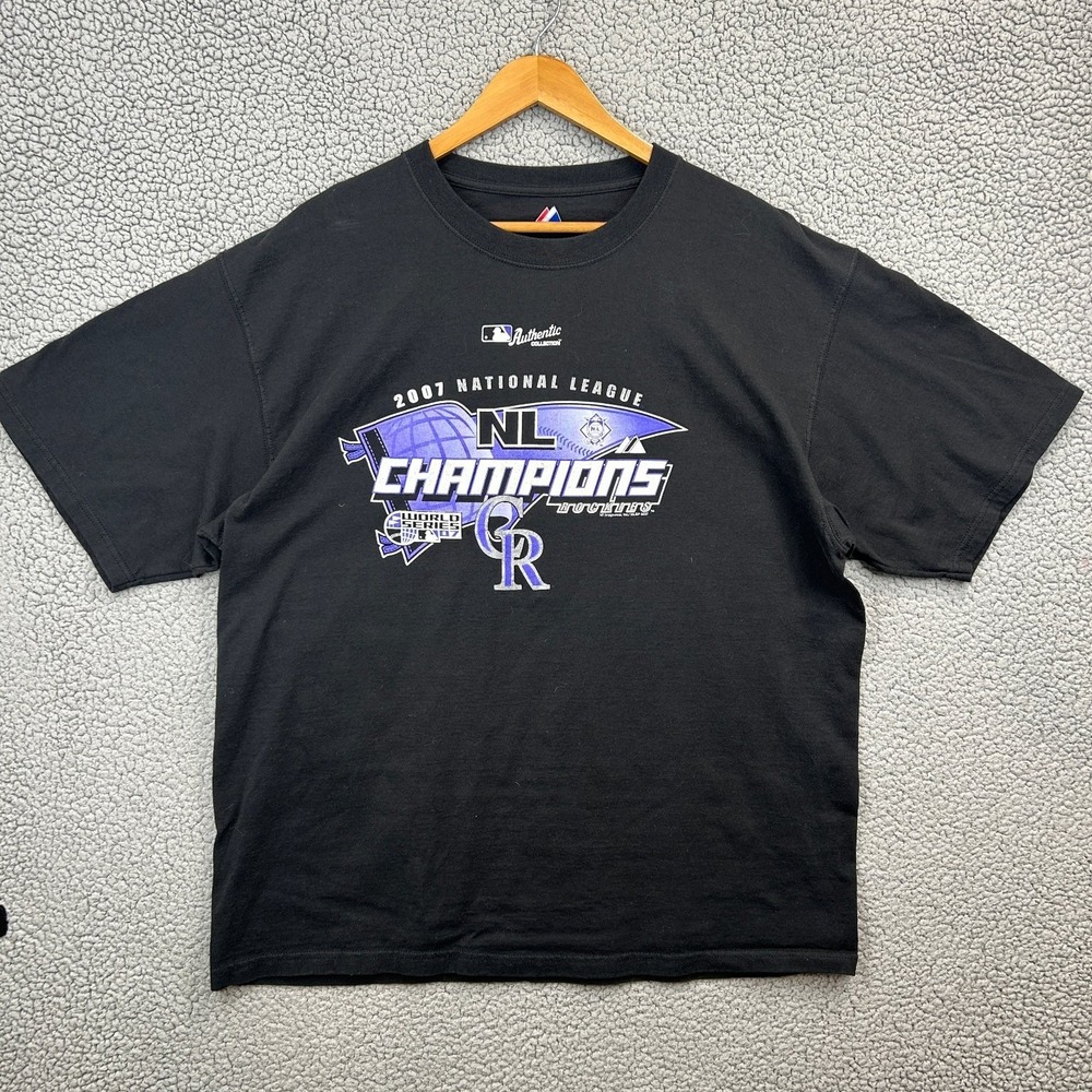 Majestic T-Shirt Men's‎ Black XL 2007 NL Champions Colorado Rockies Cotton Tee